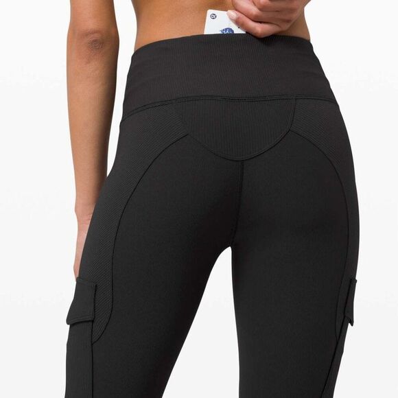 EUC Lululemon Trail Trekker High-Rise Black Ribbed Tights 25" - Picture 4 of 7